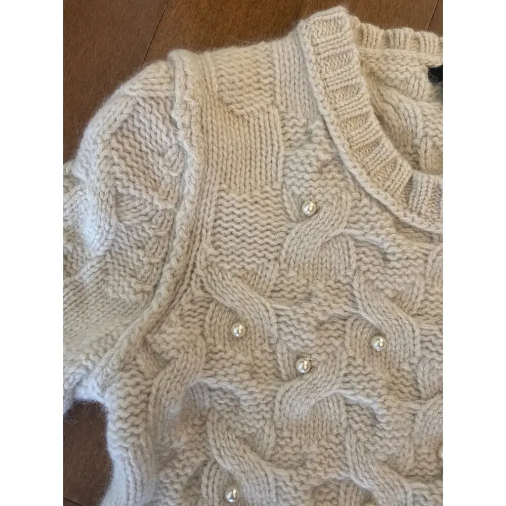 Ann Taylor pearl embellished wool and rabbit hair sweater size small P
